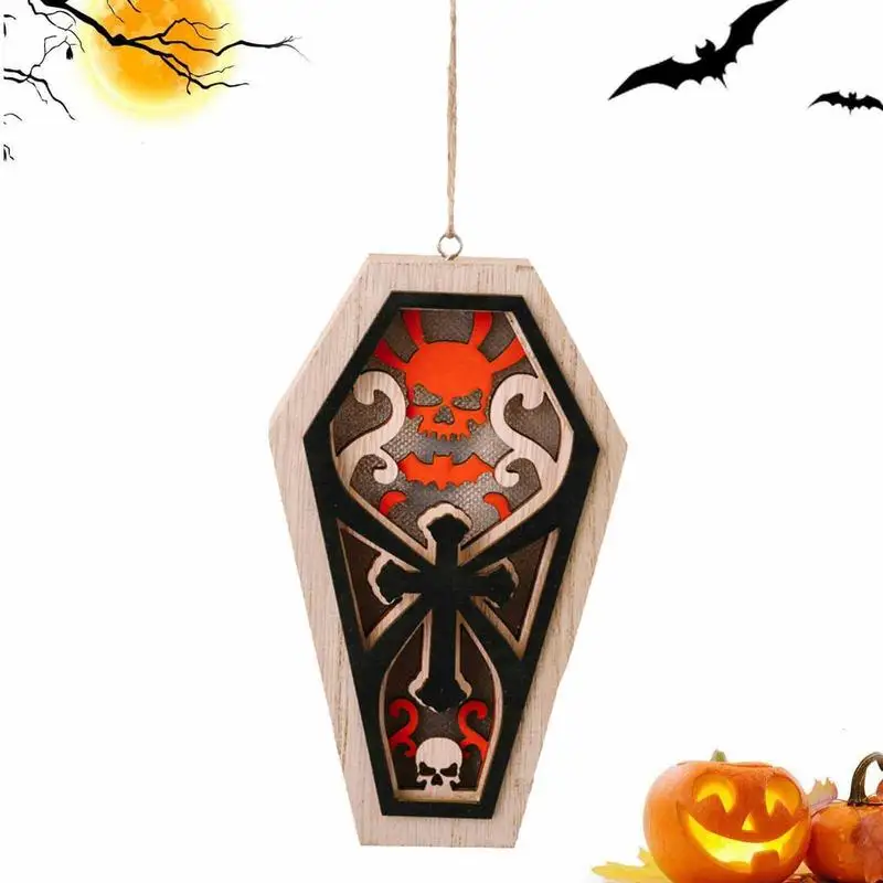 

Halloween Tree Hangings Decorations Vintage Pumpkin Witch Ghost Wood Cutouts Signs With Light Wooden Pendants For Fireplace