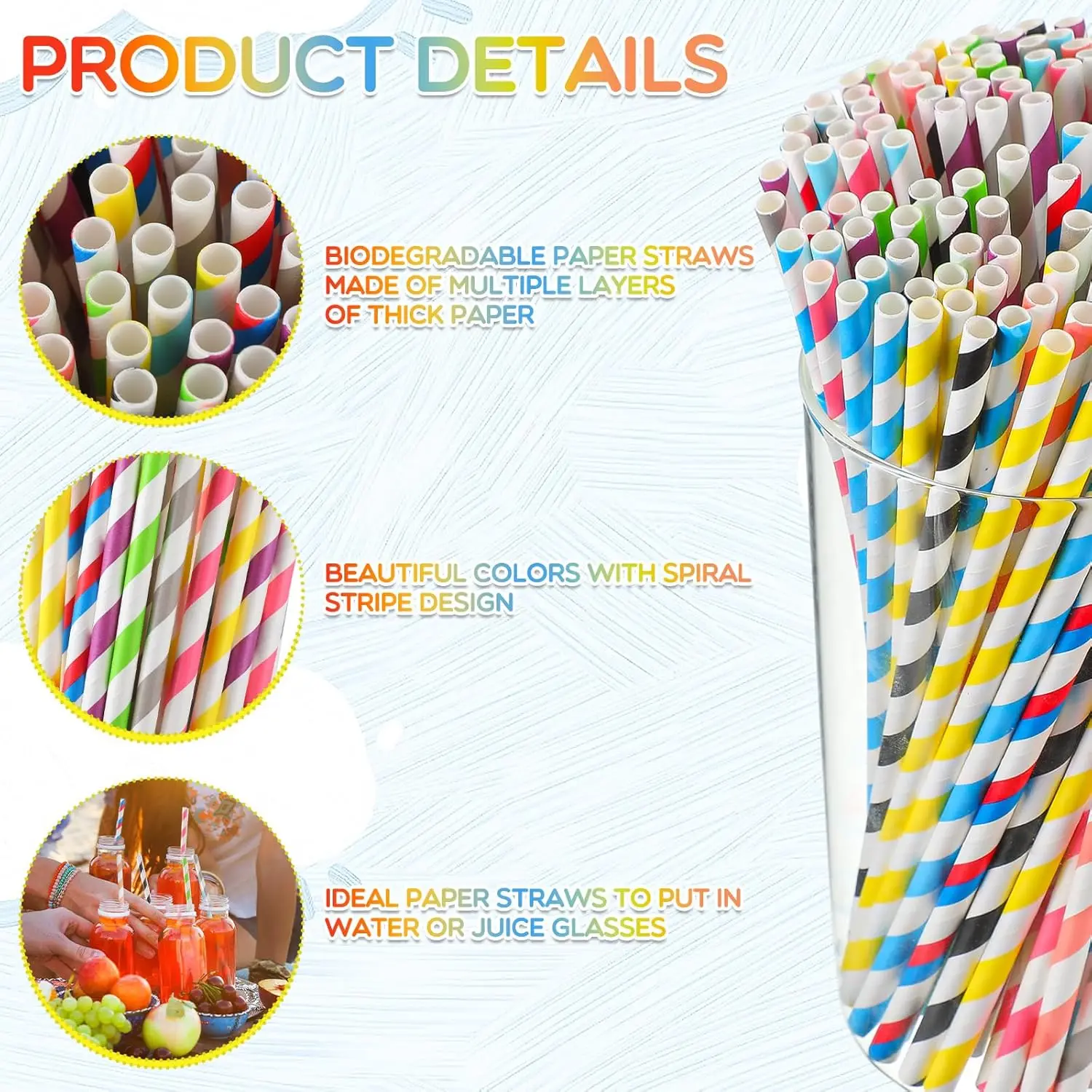 Bulk Colored Paper Straws – 7.87" disposable striped straws for juice, milkshakes, cock... - SKU DPS22331 - UGI Packaging