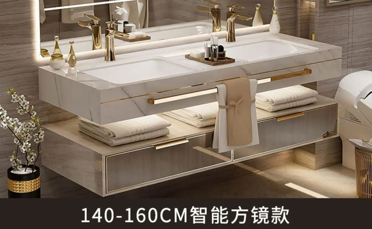 Luxury Wall Mounted Bathroom Vanity with Ceramic Sink Large Mirror Solid Wood Drawers Floating Bathroom Vanity Cabinet Furniture