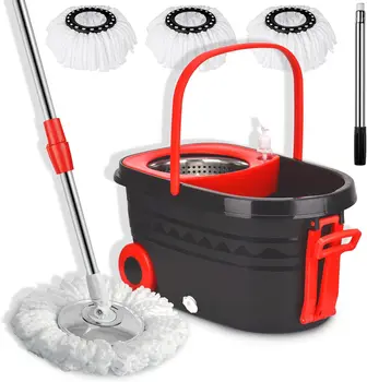 360° Spin Mop Bucket Sets Wrings System, Bucket with Wheels and 61''/155cm Extendable and Adjustable Handle, Dry wet separation 1