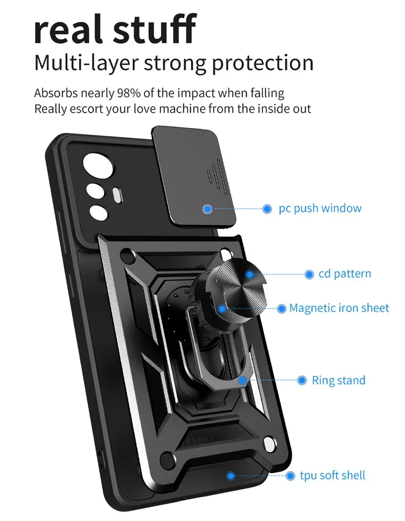 Rugged Military Grade Armor Phone Case with Magnetic Ring Stand Holder