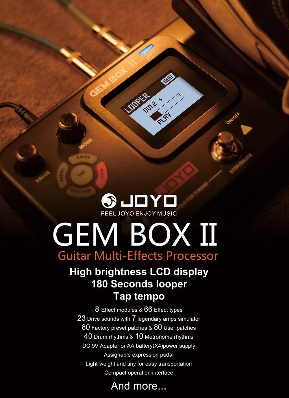 GEM BOX II Guitar Multi Effects Processor Expression Pedal with 66 Effect Types