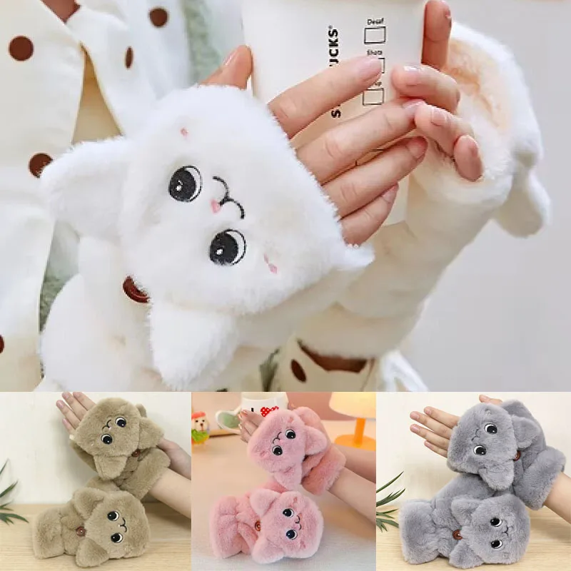 Guantes Sin Dedos De Gato – Manoplas Suaves De Felpa Con Huellas De Patas, Diseño De Garras De Animal, Ideales Para Invierno, Halloween, Navidad Y Cosplay, Incluye Cuerda De 105 Cm