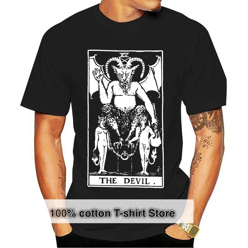 The Devil Tarot Card T-Shirt Major Arcana Fortune Telling T-Shirt Occulta Per Uomo 100% Cotone T-Shirt Creativa Manica Corta
