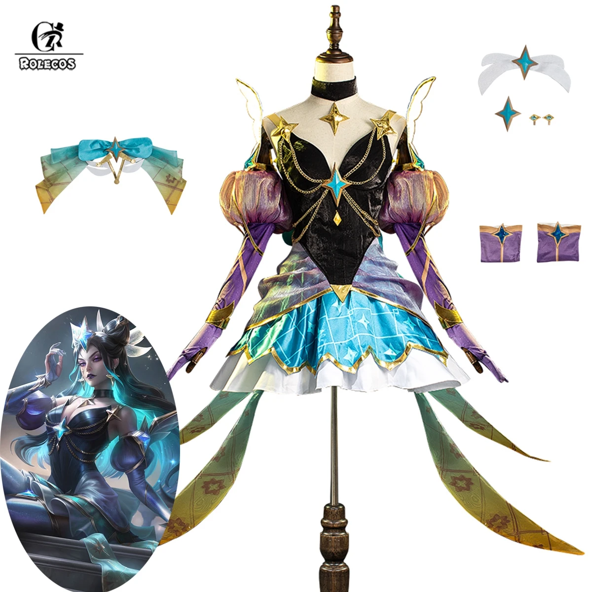 

ROLECOS LOL Star Guardian Syndra Cosplay Costume Game LOL Syndra Prestige Skin Cosplay Outfit Halloween Costume for Women