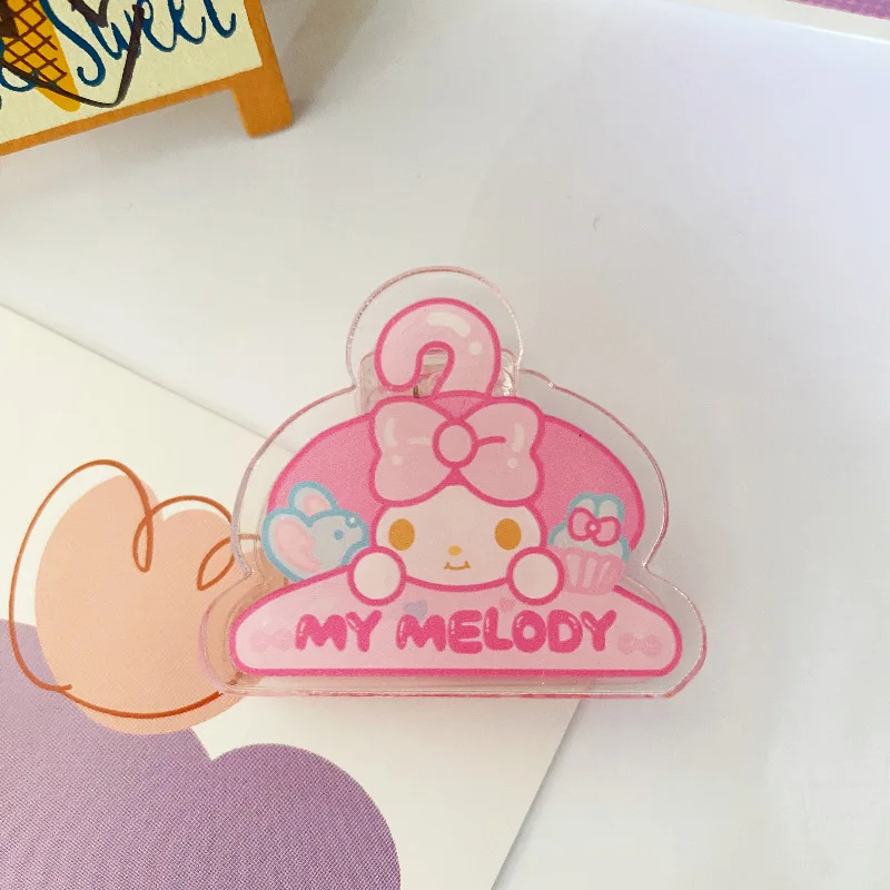 5pcs Cartoon Kuromi Hello Kitty Melody Acrylic Binding Clip Notes Letter Paper Clip Office Stationery Supplies Binding Securing
