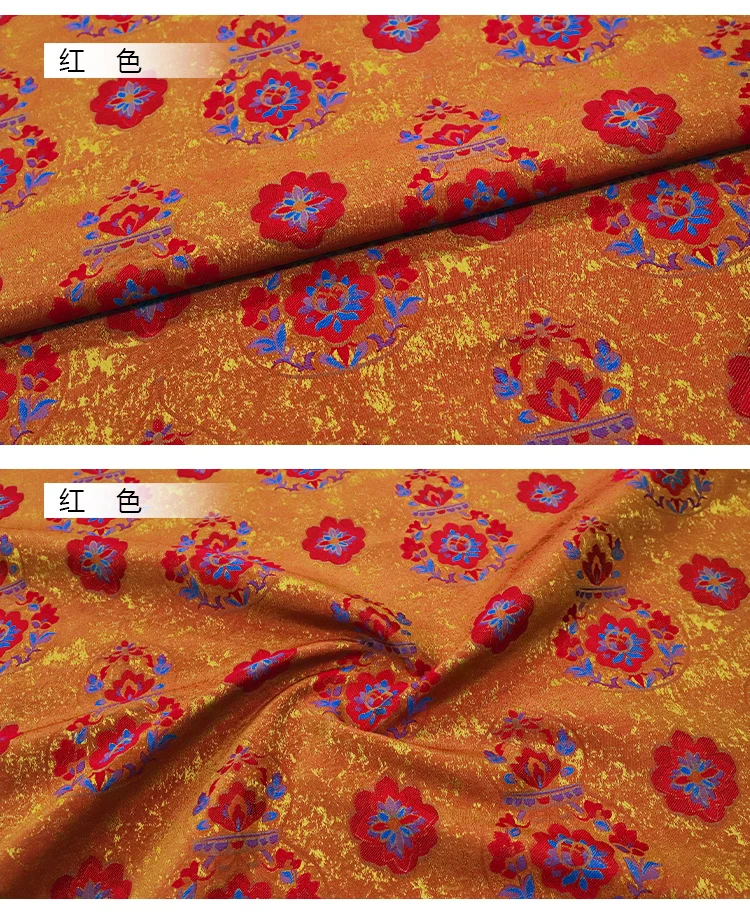 Hochdichter Goldfaden-Jacquard-Song-Brokatstoff, Orientalischer Vintage-Satinstoff für die Kleiderherstellung – Detail 6