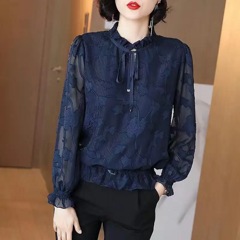 Big Size 5XL Women Vintage Chiffon Blouse Spring Autumn New Solid Printing Female Pullover Loose Y2K Lantern Sleeve Floral Shirt