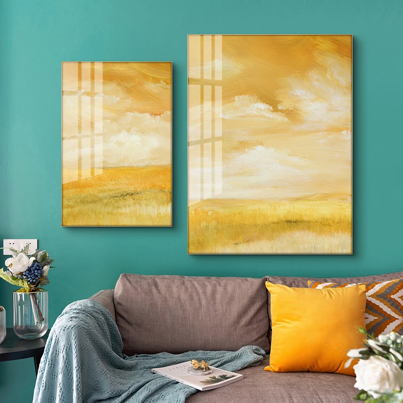 

Gold Abstract Painting, Light Luxury Yellow Poster, Modern Minimalist Living Room Decoration Painting Bedroom Dining Room Hangin