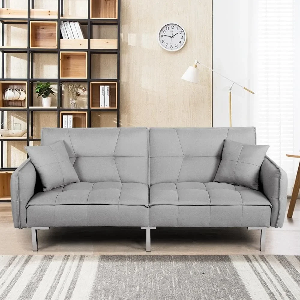 

Sleeper Sofa Couch Bed Convertible Futon Couches Sofas Bed Fold Up and Down Linen Fabric Recliner Living Room Gray Couch