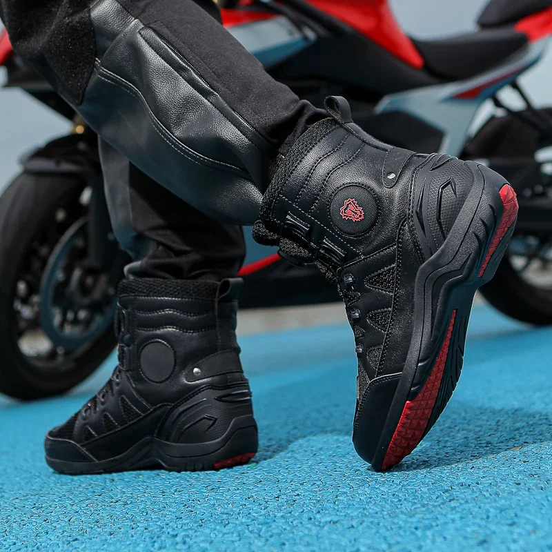 Men Boots Motorcycle Casual Shoes Microfiber Waterproof Anti-slip Outdoors Travel Equipment Sneakers Motorcycle Shoes Riding