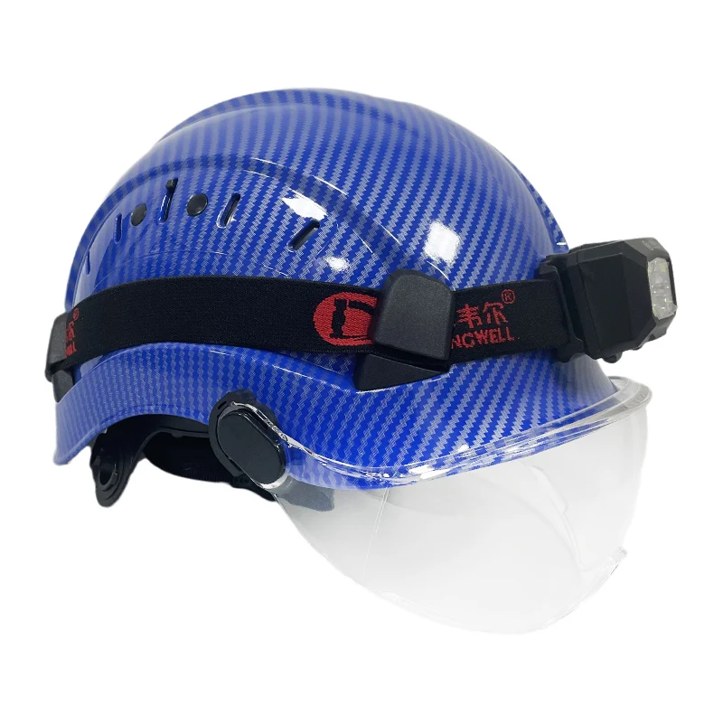 Darlingwell Carbon Fiber Color CR06X Safety Helmet With Goggles Led Light CE ABS HardHat Visor ANSI Industrial Work