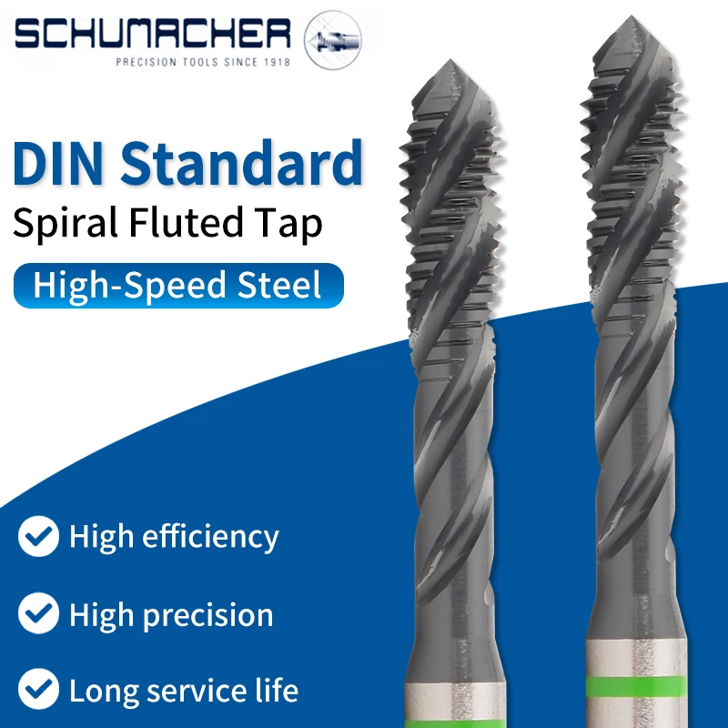 SCHUMACHER Green Ring DIN PM HSS-E Spiral Fluted Machine Thread Tap
