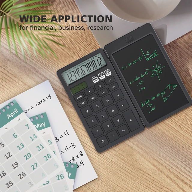 Calculatrice de base améliorée avec bloc-notes de 6,5 pouces, calculatrice standard de poche, fonction 12 chiffres, 2 en 1, portable pour l'école et le bureau