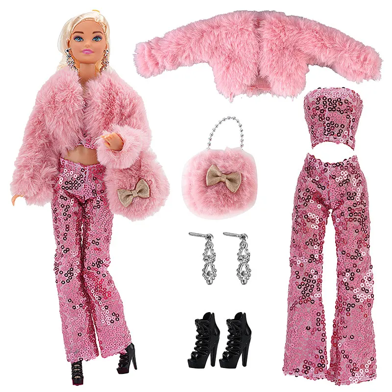 DIY Dolls Accessories Set - Pink Outfit with Dress, Shirt, Denim Pants, Bag, Hat, and Party Gown Costume - Perfect Christmas Gift