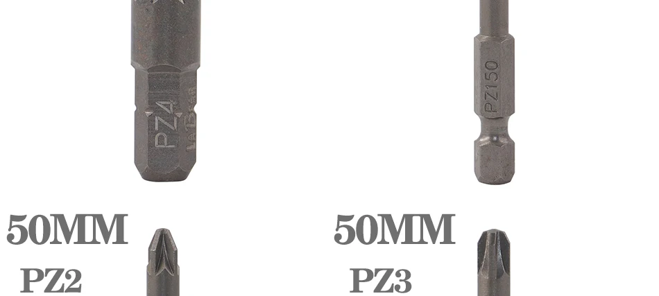 S2 25mm/50mm/100mm CR-V PZ Pozidriv Bits 1/4 Zoll 6,35mm Sechskantschaft PZ0 PZ1 PZ2 PZ3 PZ4 Anti Slip Elektro-Schraubendreher-Bit-Set – Detail 8