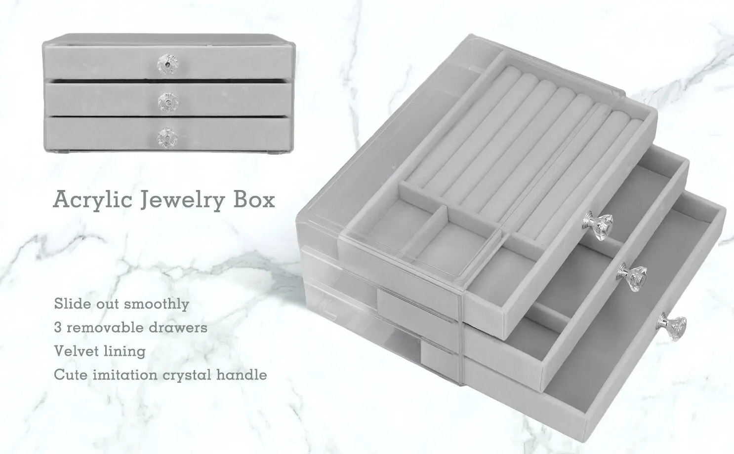 Sd7c78e570b1642b680686d2366237e00o Acrylic Jewelry Organizer Box 3 Drawers Clear Jewelry Storage Box For Earrings Bracelet Necklace Ring Watch Holder Velvet Box