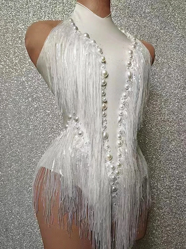 

Folk Dance show Sparkly Rhinestones Fringes Leotard Sexy Tassel Bodysuit Jazz Dance Costume One-piece Stage Wear