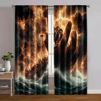 2pcs, Curtain Cloth 2D print Weathership theme Versatile Polyester Fabric (without rod) Stuff Clearance Perfect for Bedroom 1