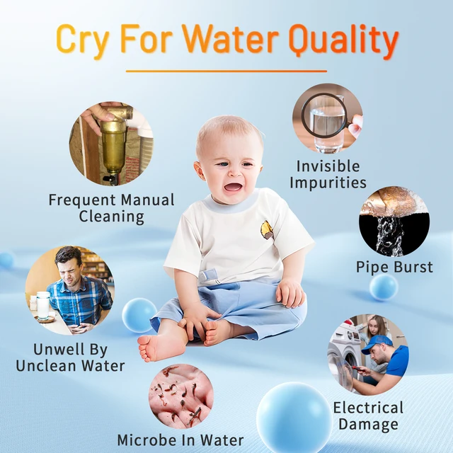 BriskSpring  Automatic Rotary Backwash Whole House Pre-Filter Spin Down Sediment Water Filter  Purifier 1" Male+ 3/4" Female 2