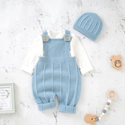 Unisex Baby Sleeveless Knitted Romper with Hat - Neutral Toddler Outfit Set - 18M (82W1132)