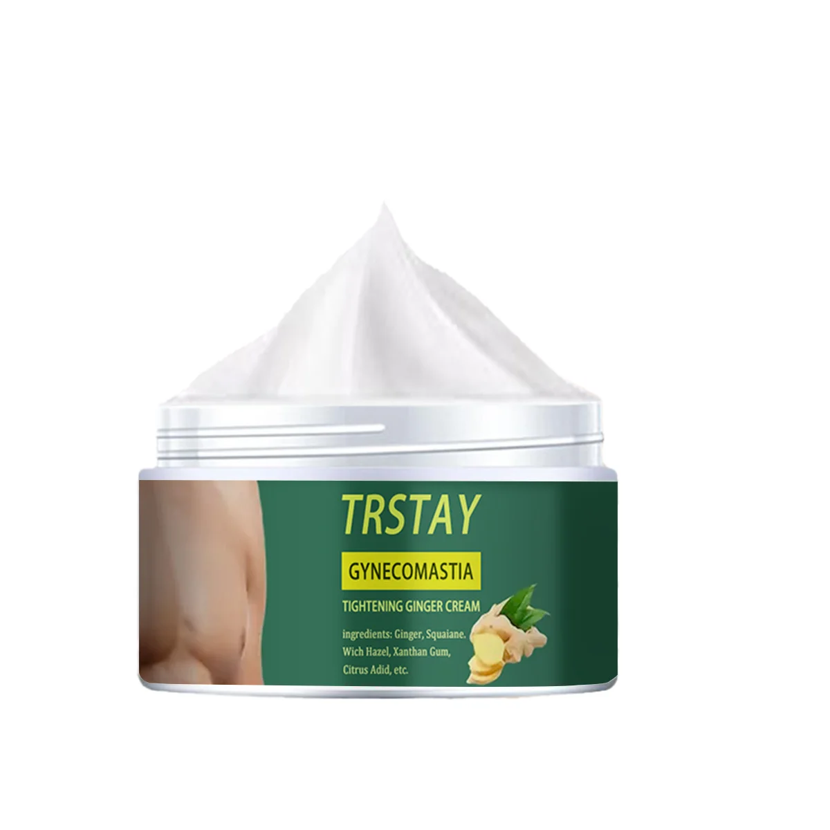 TRSTAY GYNECOMASTIA TIGHTENING GINGER CREAM ingredients: Ginger, Squaiane.Wich Hazel, Xanthan Gum,Citrus Adid, etc. 6