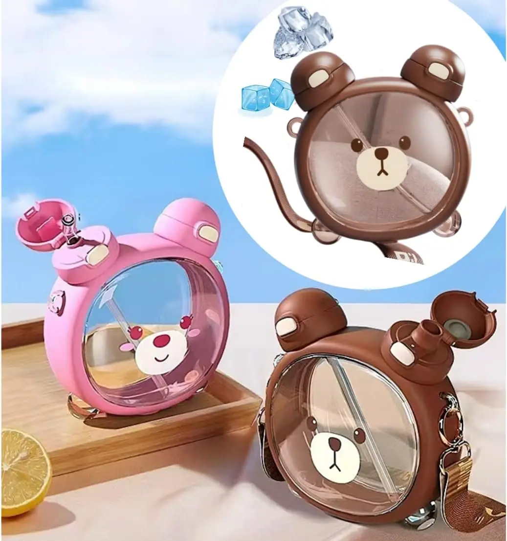 Cute Cartoon Bear Water Cup Straw Type Direct Drinking Bottle With Straw Travel Mug Kawaii Kids Tumbler Sport Drink Kettle 750Ml