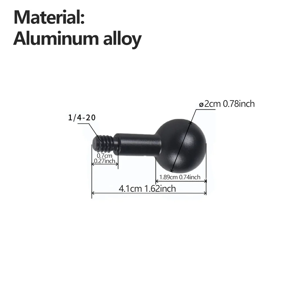 4-in-1 2cm Aluminum Ball Head Mount 1/4"-20 Threaded Metal Adapter for GoPro SJCAM insta360 DJI OSMO Action Aamera Accessories