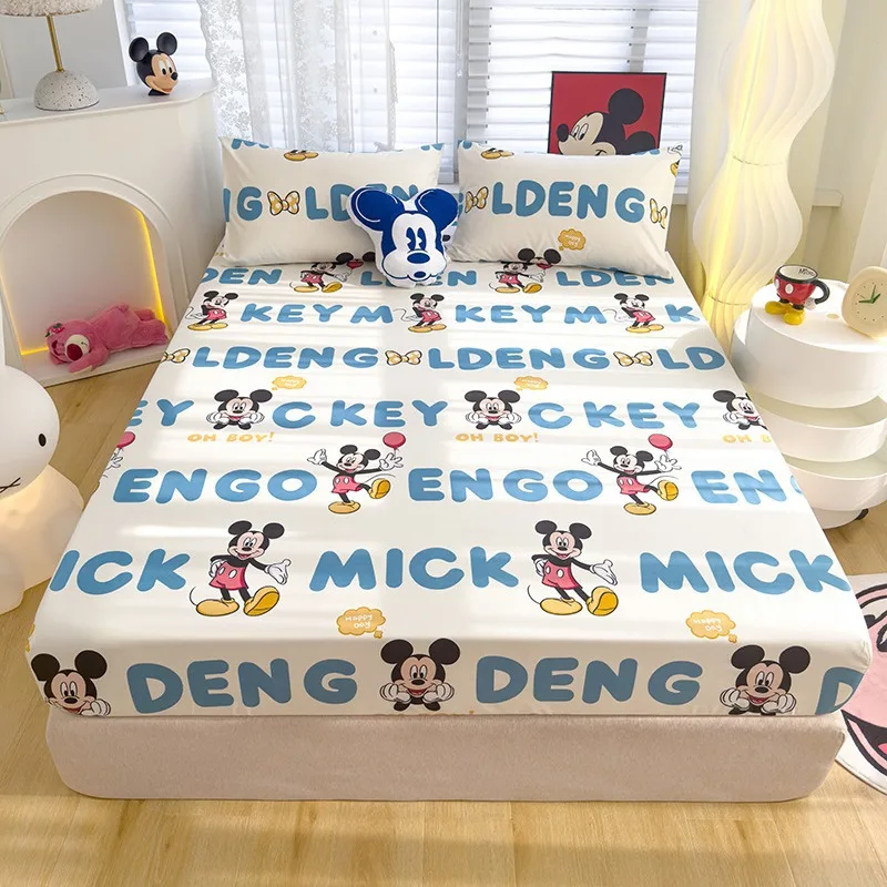 Disney Stitch Cartoon Mickey Frozen Pooh Skin Friendly Printed Sheets Mattress Protectors Non-Slip Sheets Children's Bedding