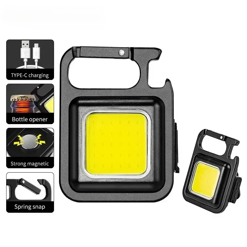 COB LED Mini Flashlight Keychain Light Outdoor Emergency Camping Pocket Light Bottle Opener