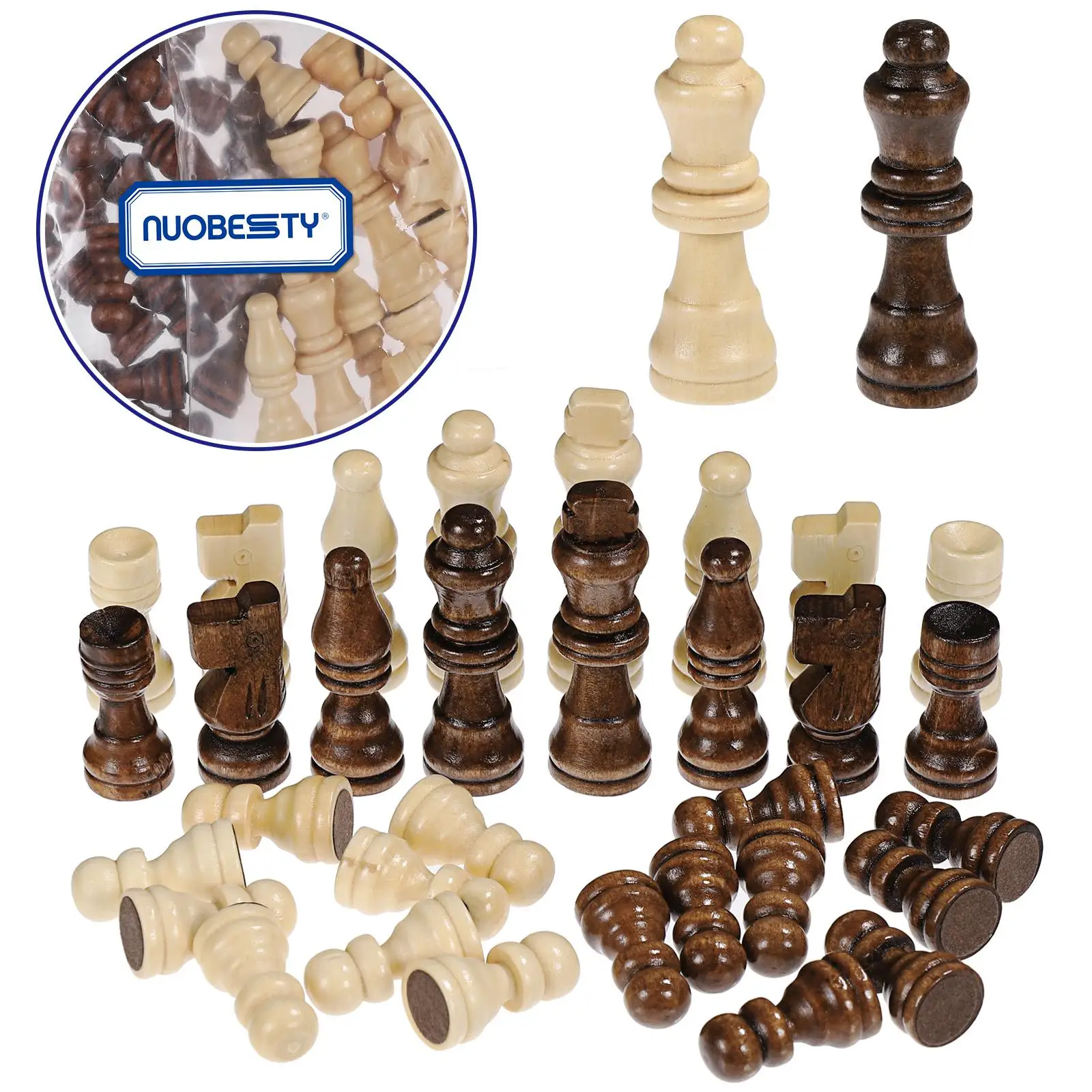 NUOBESTY 32pcs International Chess Pieces Wooden Chess Pieces Board Replacement Accessories