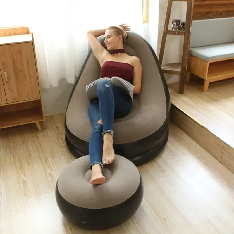 Inflatable Sofa Lazy Couch Sofas Inflatable Foldable Recliner Outdoor Sofa Bed with Stirrups Comfortable Combination Flocked Velvet Sofa Chair
