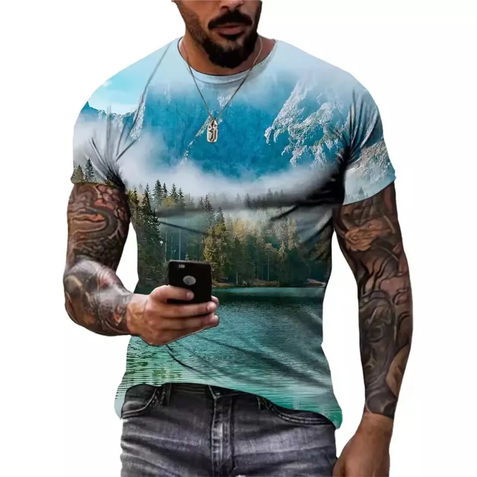 

Fashion Cool Style Natural Scenery Unisex 3D Printed T-shirts Men Casual Personality Short Sleeve Street Trend Summer Tees Tops