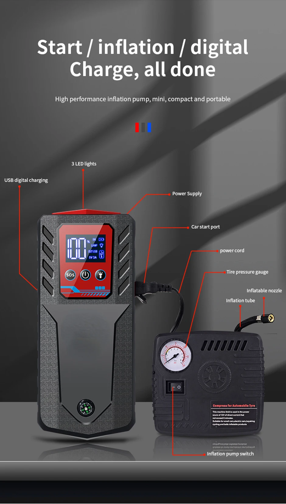 Sd7c82924a6d544128ee0f5b0b3e9655as 229800mah 12V Car Jump Starter Automobile Emergency Booster Starting Device Power Bank Diesel Gasoline Articles For Cars Mallzona