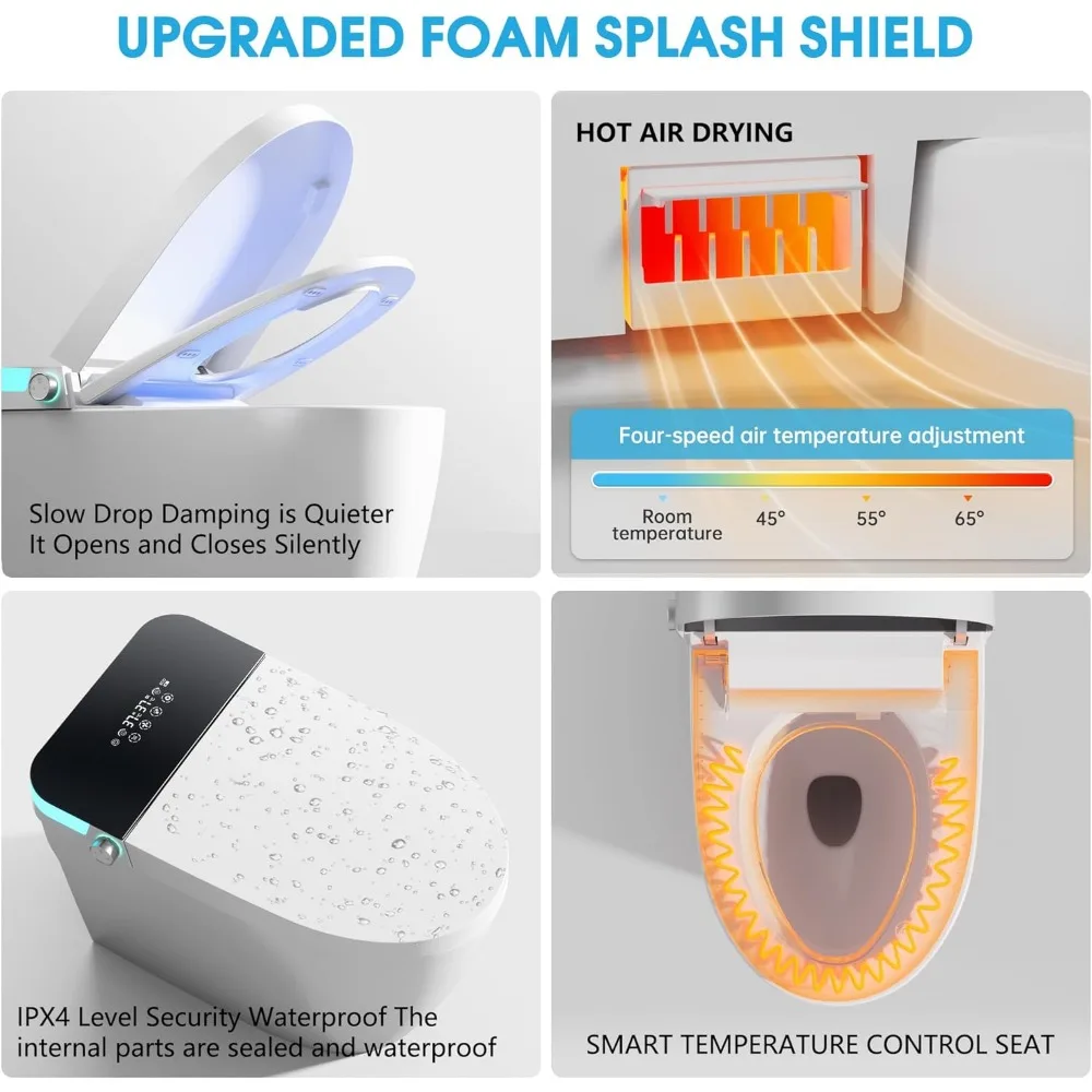 Tankless Smart Toilet with Warm Water Sprayer & Dryer, Foot Sensor Operation, Heated Bidets Seat, LED Display, Smar Toilet 4