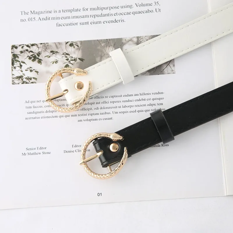 Hot Girl Waistband Western Cowboy Skinny Belt Women's Fashionable Round Buckle Leather Belt Korean Style Decorative Ceinture