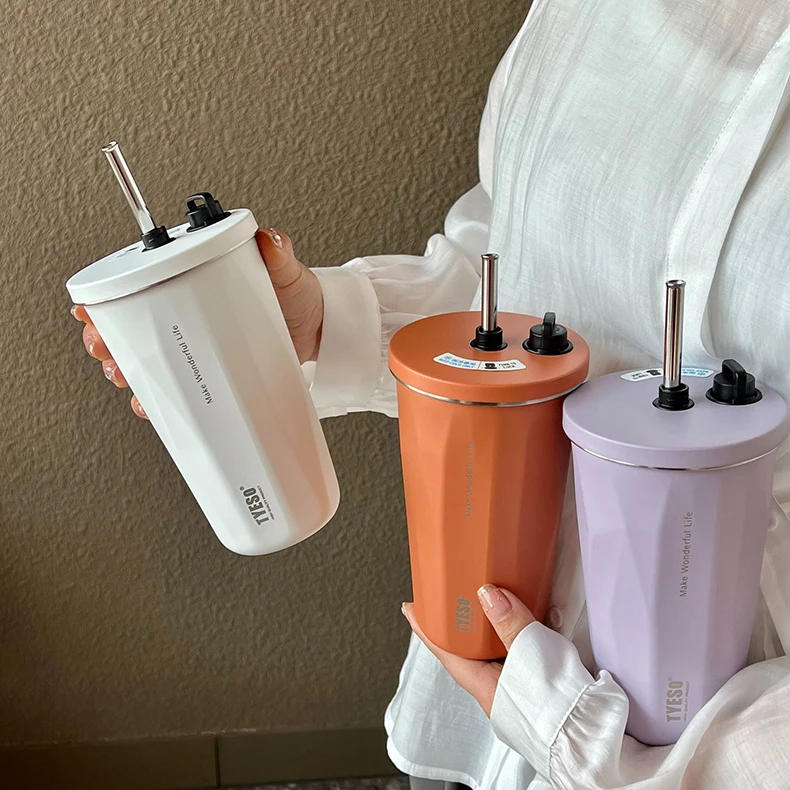 600Ml Insulated Coffee Cup With Straw Stainless Steel Iced Coffee Mug Tea Cold Drink Bottle Diamond Shaped Thermos Mug Tumbler 26 600Ml Insulated Coffee Cup With Straw Stainless Steel Iced Coffee Mug Tea Cold Drink Bottle Diamond Shaped Thermos Mug Tumbler