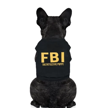 여름용 통기성 면 반려견 의류, FBI 위장 문자 인쇄, 소형견 조끼 티셔츠, XS-L 강아지 경찰 조끼 의류