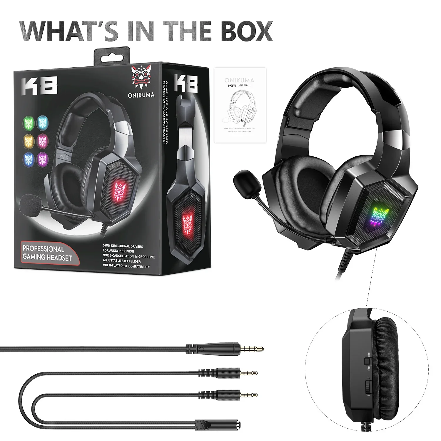 Onikuma K8 Gaming Headset Wired Stereo Headphone for PS4/PC/Xbox Controller/Laptop/iPad/Nintendo Switch Over-Ear Headphones