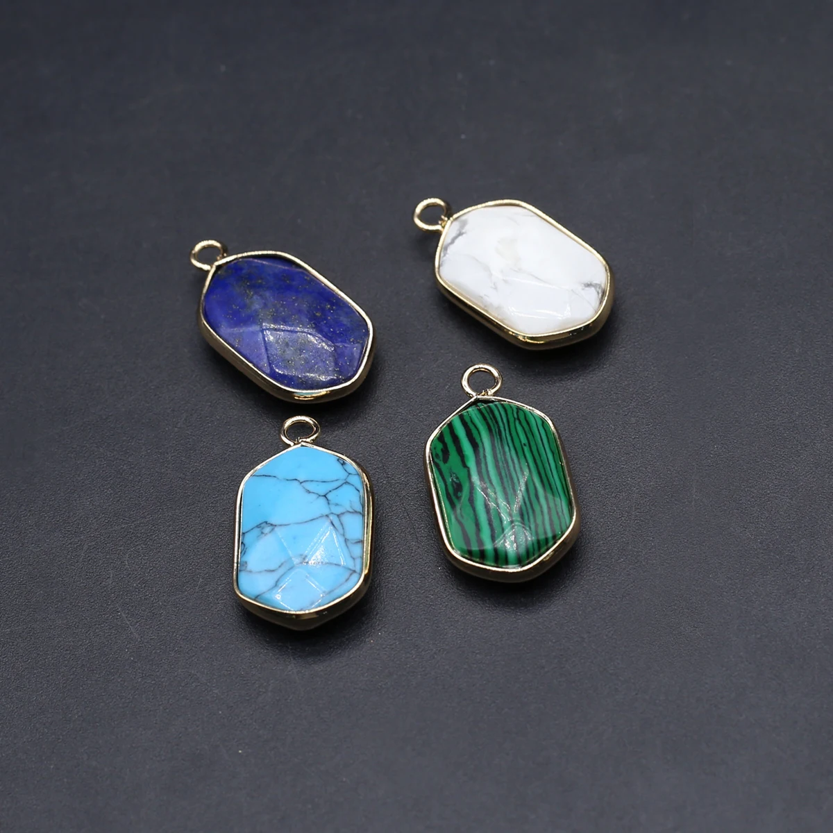 15PCS Wholesale Natural Turquoise Malachite Lapis lazuli Random Color Hexagonal Pendant Jewelry Making DIY Necklace Accessories