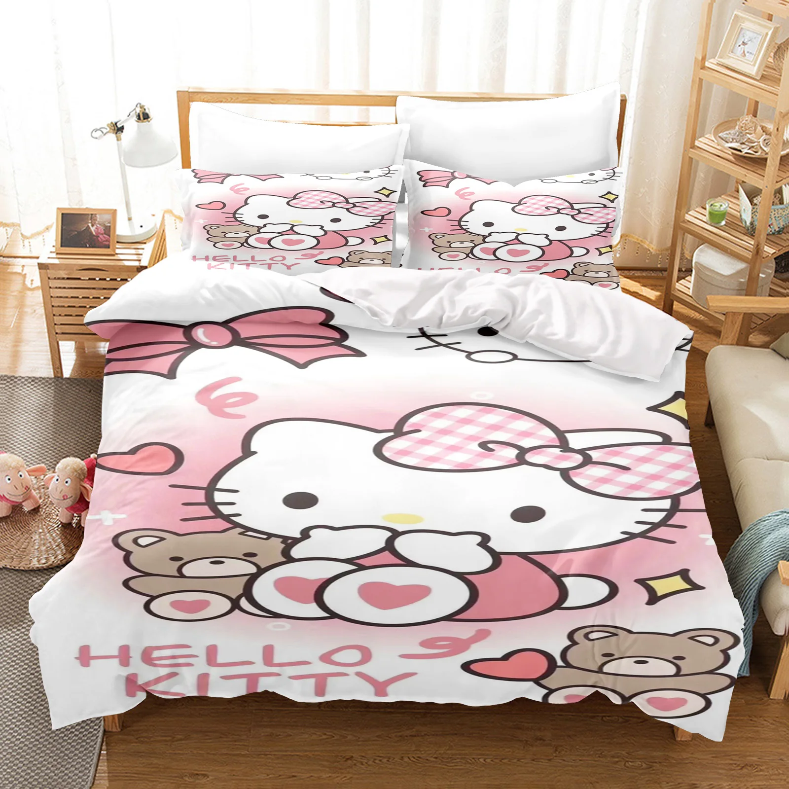 

Hello Kitty Cartoon Cute Warm Duvet Cover Cartoon Warm Set Bed for Children's Room Decoration Large Single Double Bed Size