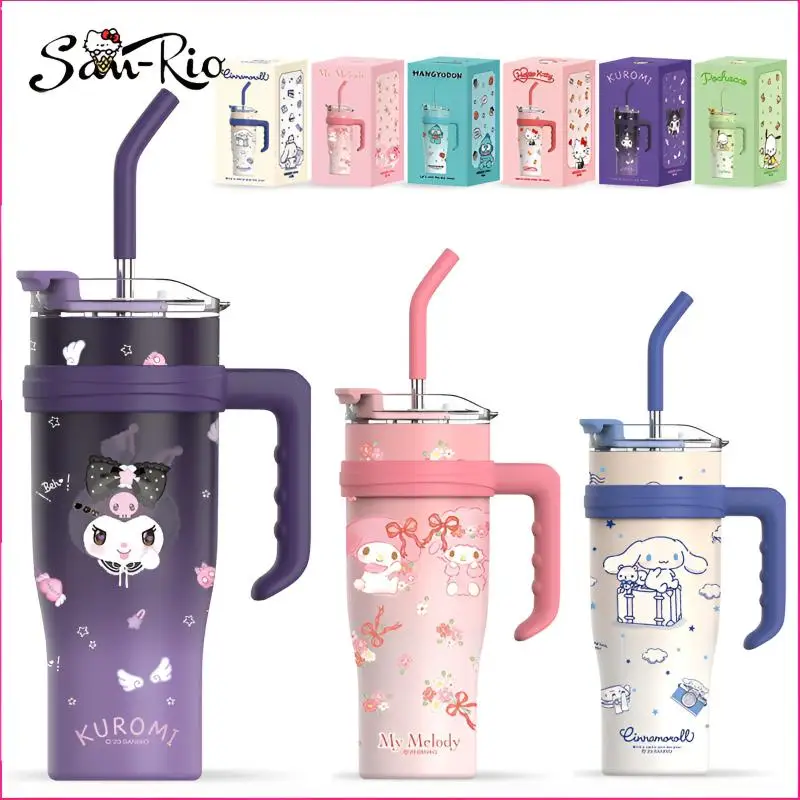 1200Ml Hello Kitty Sippy Water Cup Sanrio Kuromi Thermos Bottle Portable Stainless Steel High Capacity Insulated Mug Cola Cups