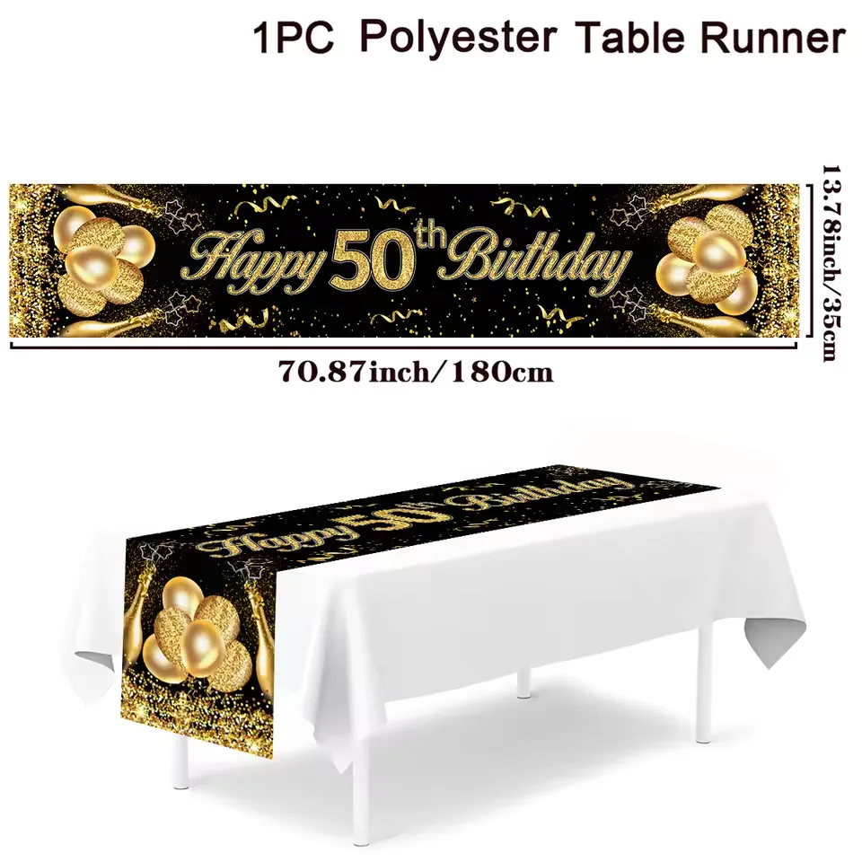 SANTEX Runner Da Tavolo Buon Compleanno – 30 Cm X 5 M – Nero Con Stelle Oro