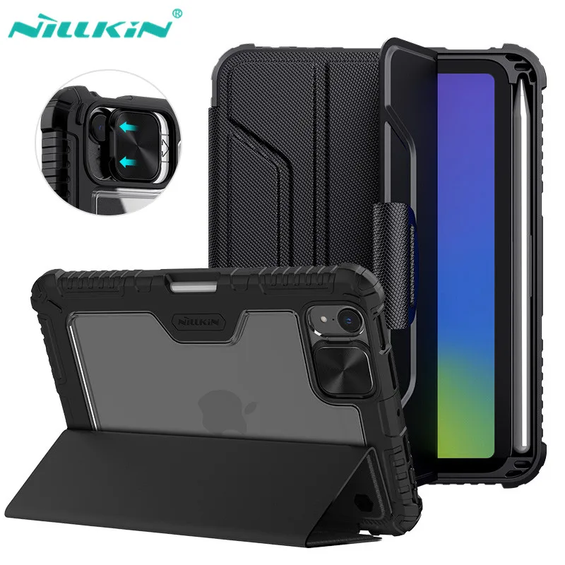 Nillkin-estojo de Couro para Ipad Mini 2023 Capa Protetora de Câmera com Suporte para Lápis Smart Back Cover para Ipad Mini6