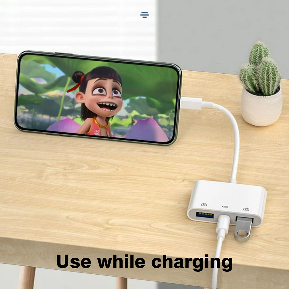 Charger Power Adapter Charging Adapter Cable Kit Charging Cable Adapter Lightning to Lightning Dual USB 3 in 1 Charging Transfer Adapter for iPhone 14 13 12 Pro iPad Camera Photo Data USB3.0 Converter