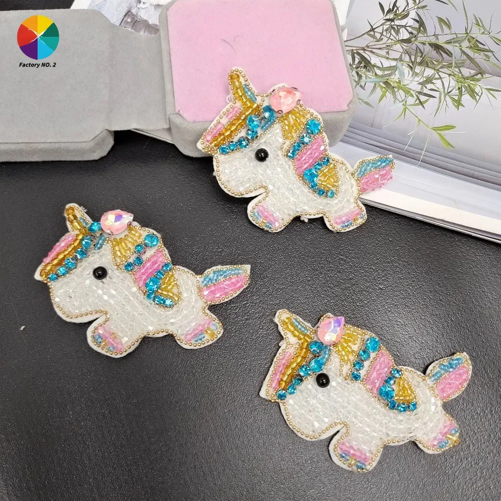 Single Cartoon Unicorn Cloth Sticker Pony Hair Accessories, Clothing, Accessories Velcro Patch Diamond Material