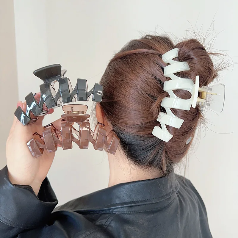 New Hair Claw Clips Plastic Large Geometric Wave Hair Clamps Transparent Color Thick Hair Shark Clip Grab Women Hair Accessories advertising plastic clip transparent pop product promotion price display clip supermarket shelf label gripper double head clamps