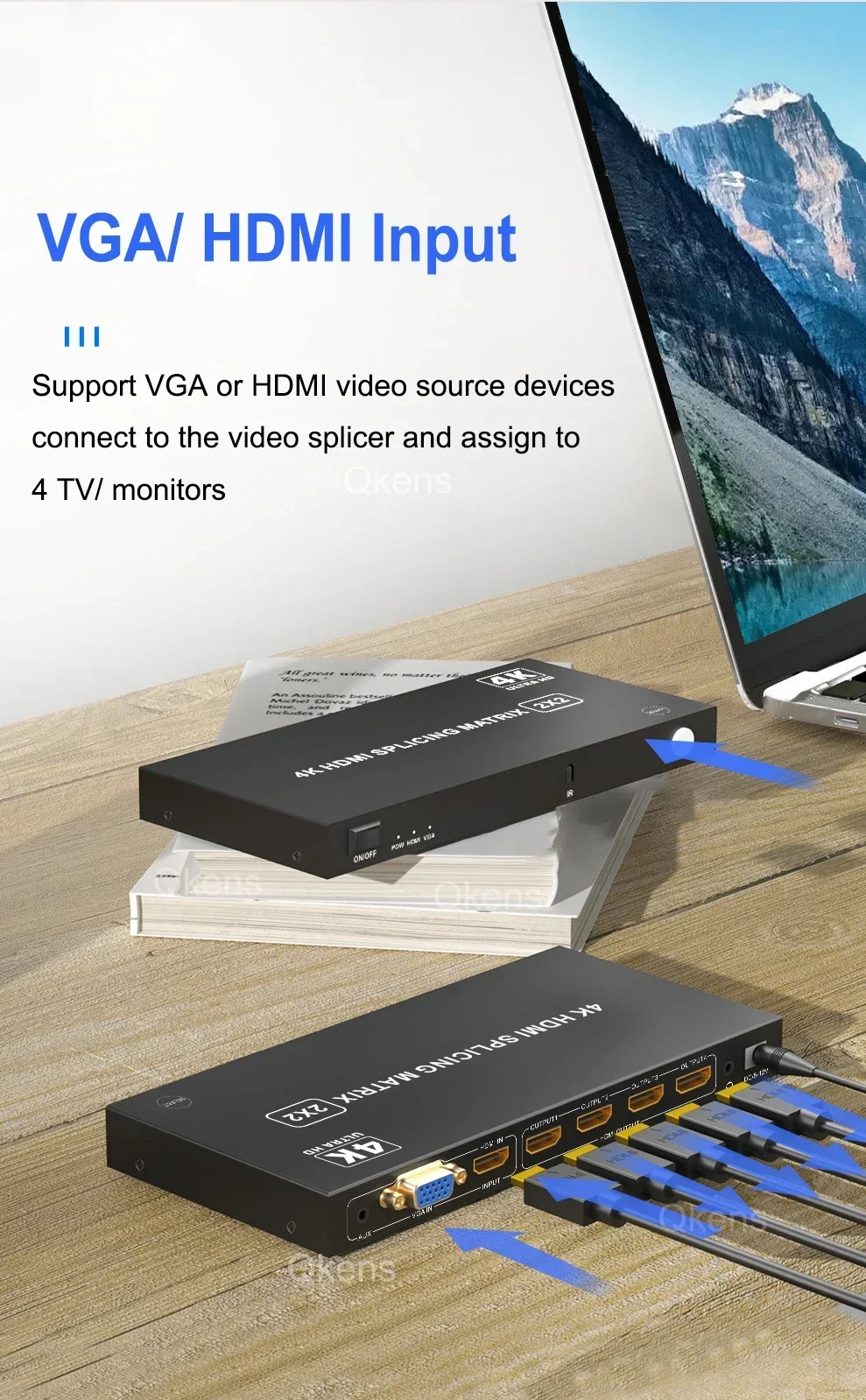 4K 2x2 HDMI 비디오월 컨트롤러 1080P VGA 스플라이싱 매트릭스 1x2 1x3 1x4 2x1 3x1 4x1 멀티 스크린 스플라이싱 프로세서 TV 스플라이서