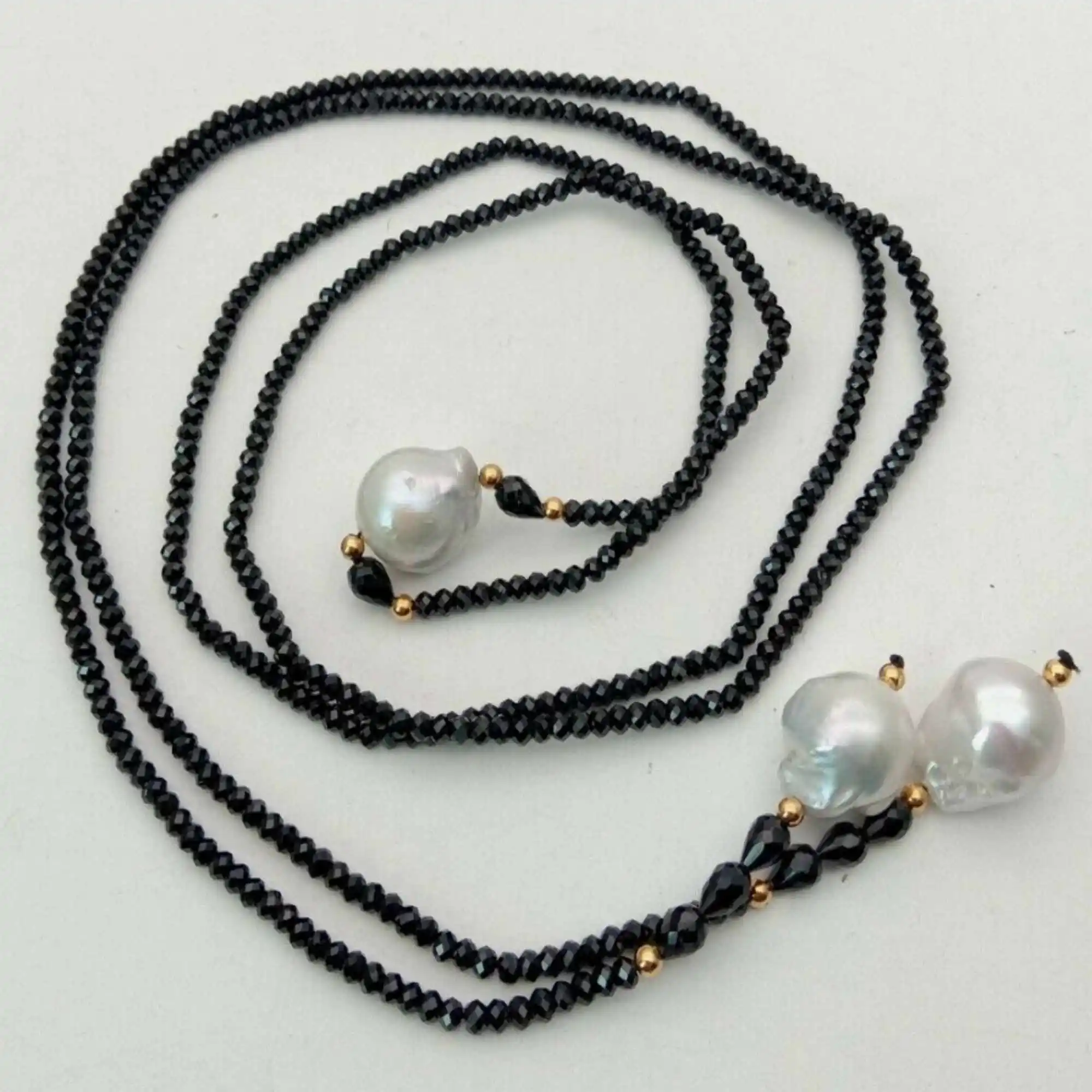 

Fashion natural Black Spinel White baroque Pearl Long Necklace Square Spiritual Necklace green Pearl Women Pendant Stone Chain