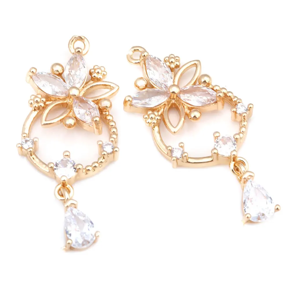 Aretes de Flores de Brasso Dorado 18K Zirconia de Diamante Falso Accesorios DIY de Alta Calidad - details 9
